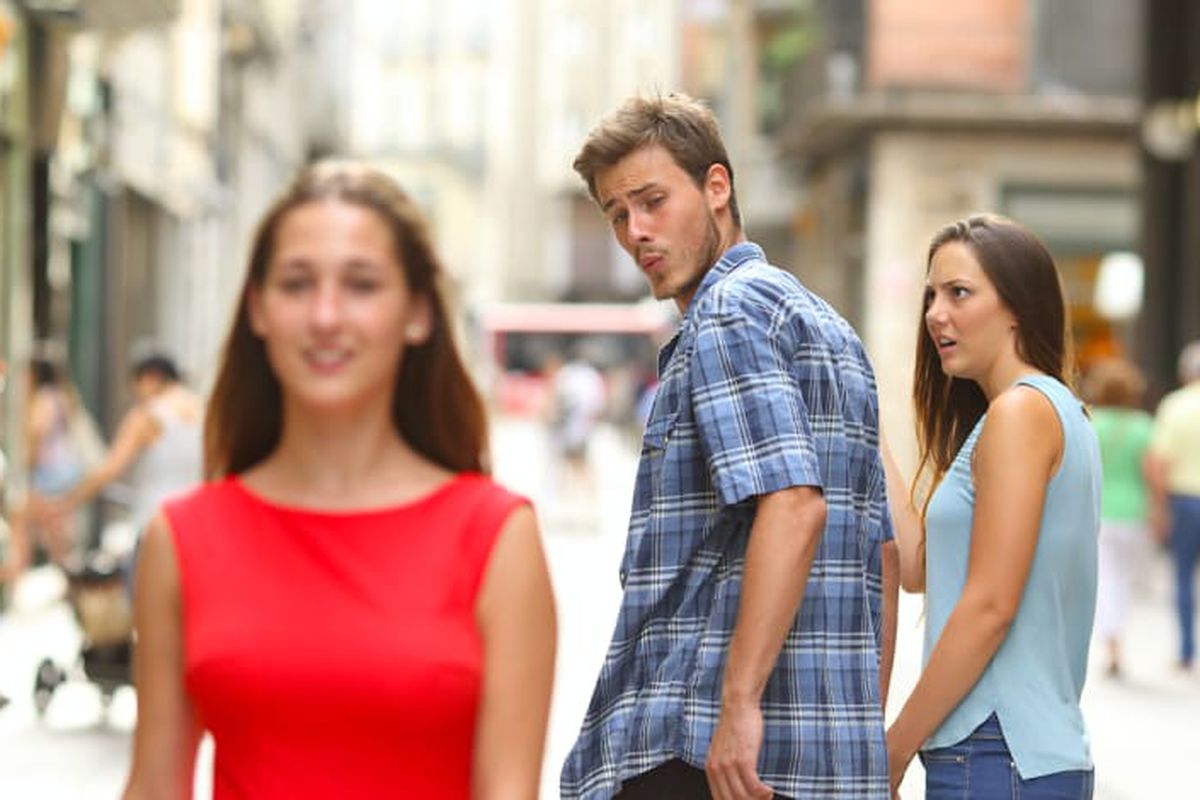 Distracted Boyfriend meme about Chubbies