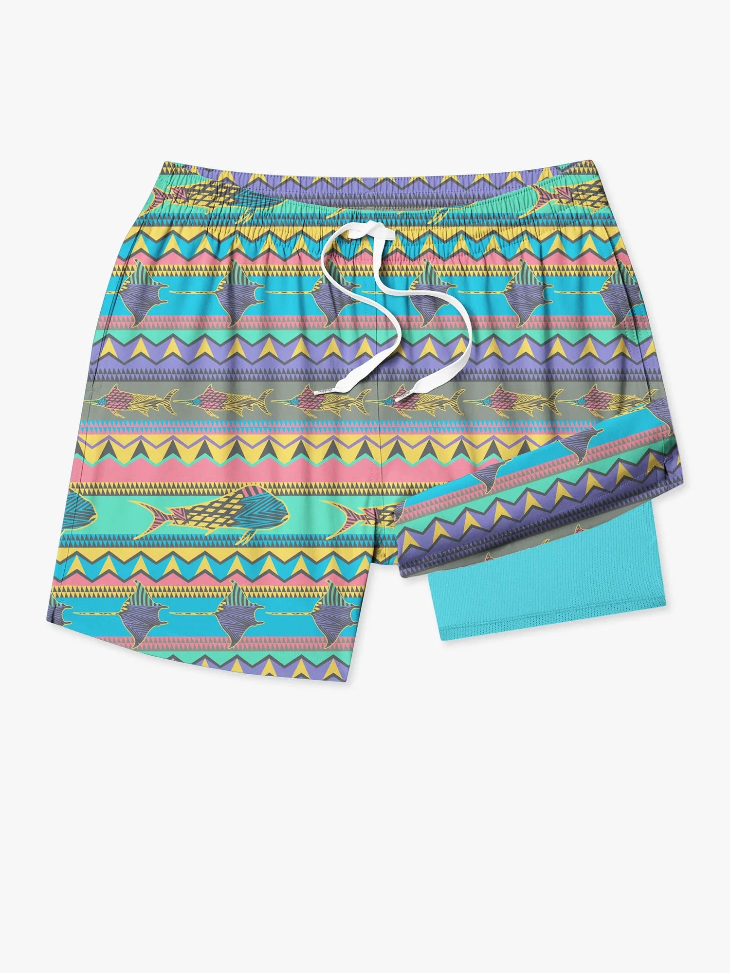 The Krakens 5.5" Classic Lined Swim Trunk in a tribal stripe print