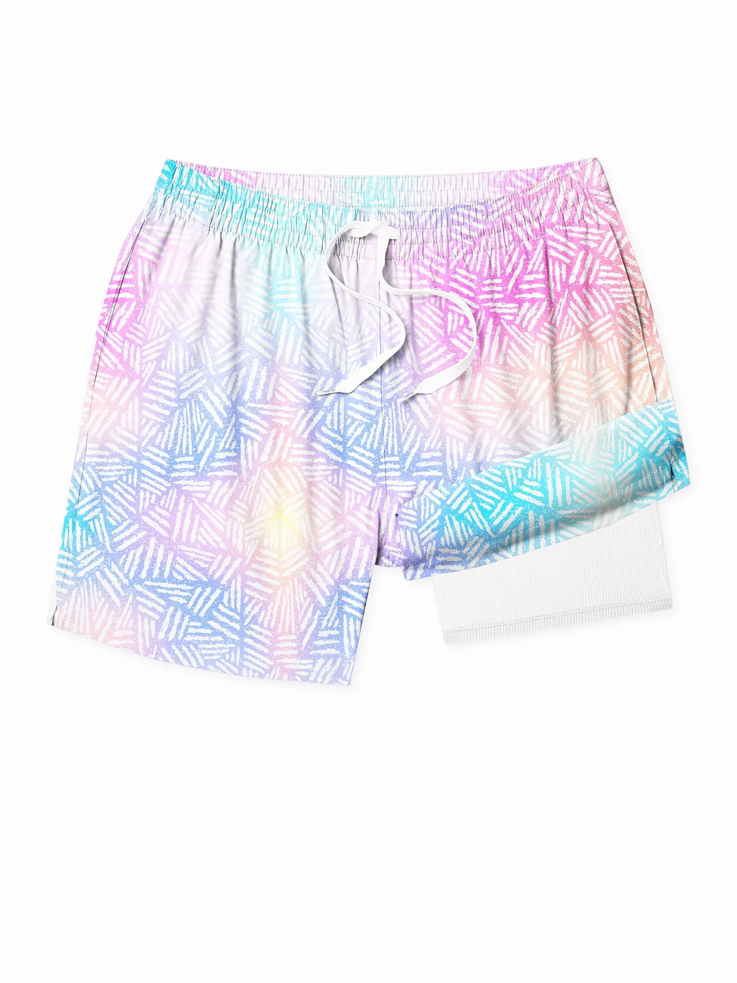 The Tide Eyes 5.5" Classic Lined Swim Trunk in a pastel tie-dye print