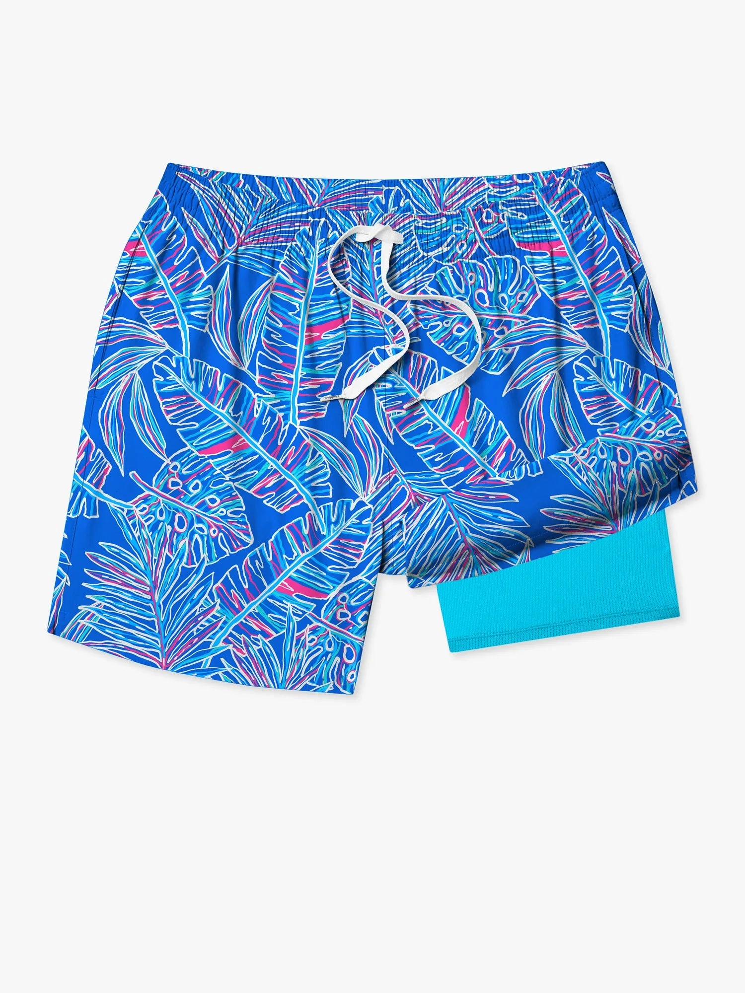The Cruise It Or Lose It 5.5" Classic Lined Swim Trunk in a blue paisley print