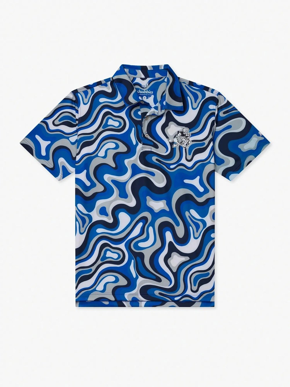 The Groovy With It Cowboys polo in a navy and white swirl print