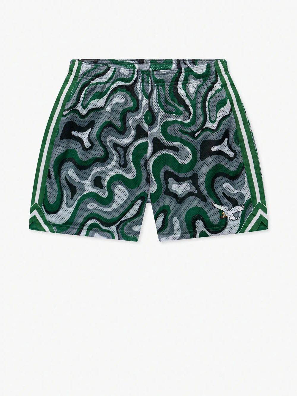 The Groovy With It Eagles mesh short in green and gray with side taping